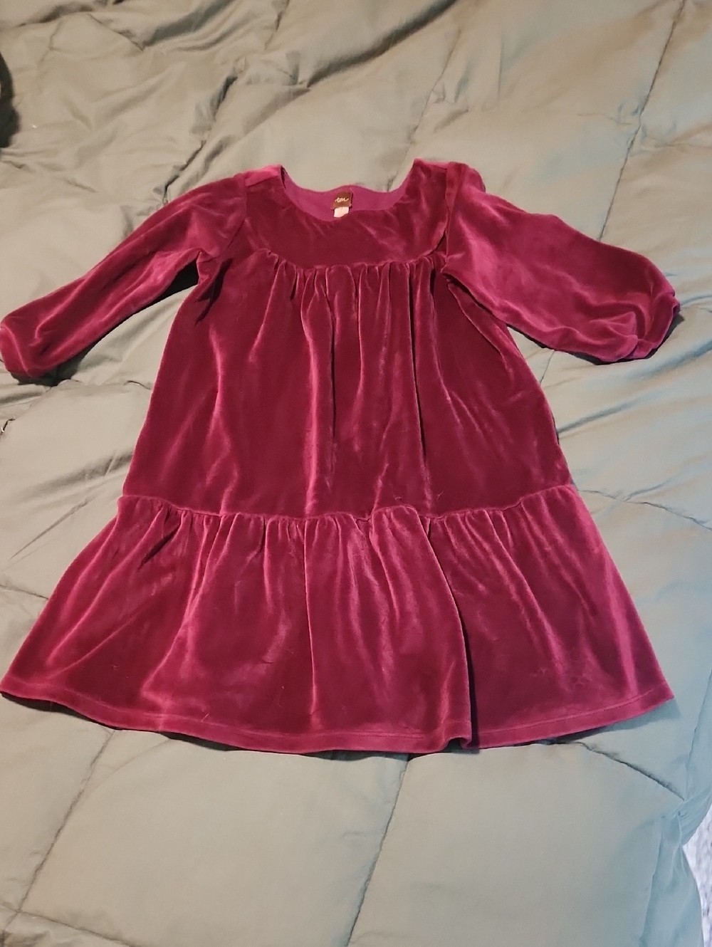 Tea Collection Velvet 3/4 Sleeve Dress in Deep Berry